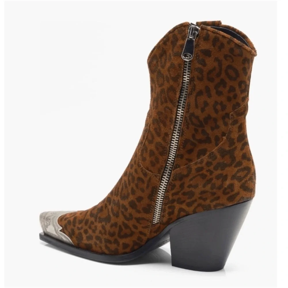 Free People Brayden Western Boot Leopard Suede